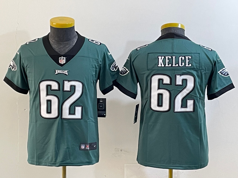 Youth 2025 Philadelphia Eagles #62 Kelce green Nike NFL jersey style 1